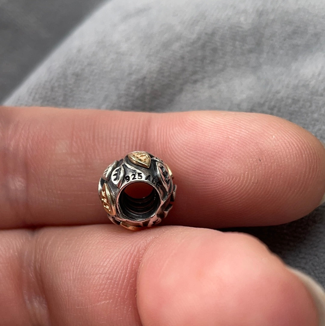 Genuine Pandora Two Tone Leaf/ Leaves RARE HTF Charm
