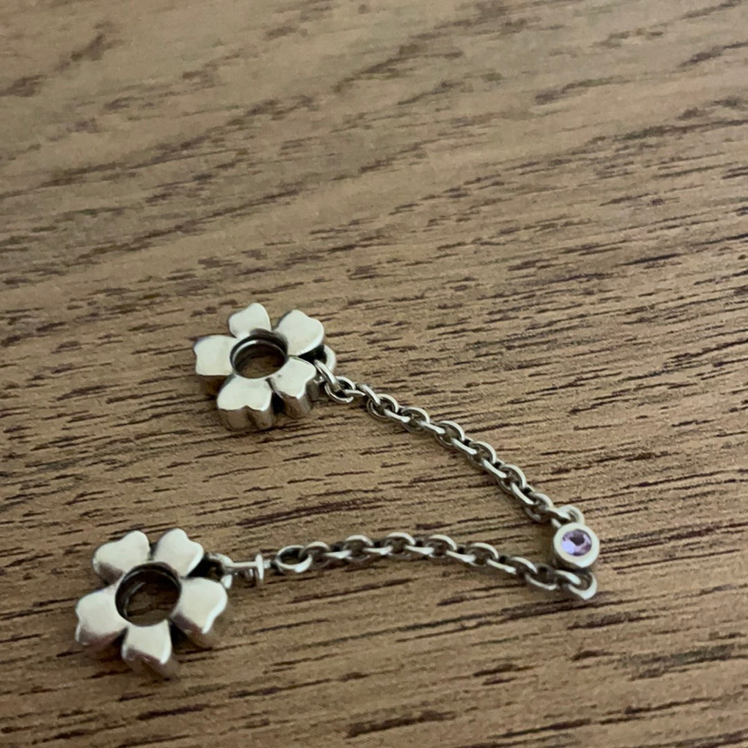 Genuine Pandora Bloom Meadow Flower Safety Chain With CZ.