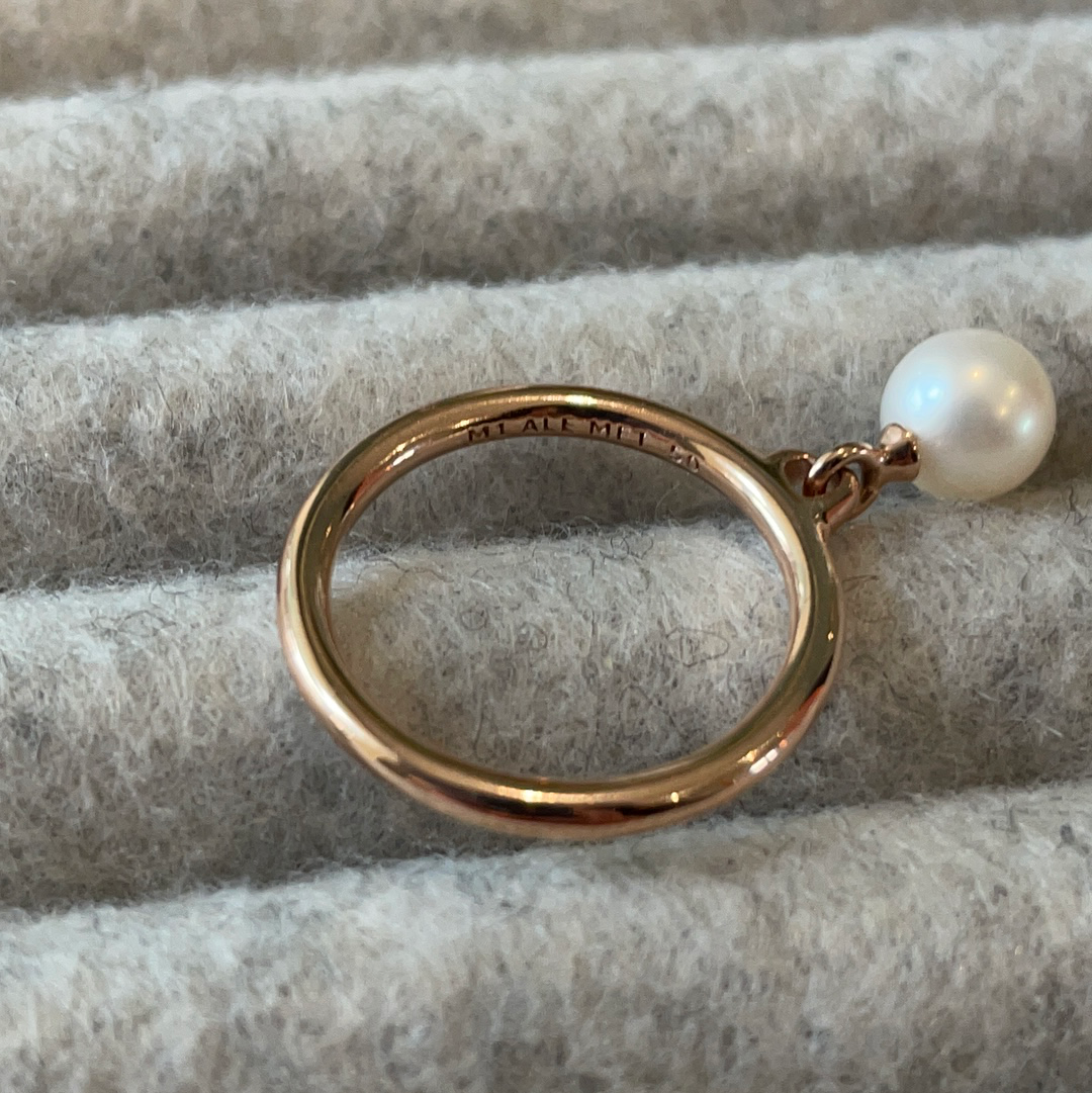 Genuine Pandora Rose Gold Ring With White Pearl Dangle