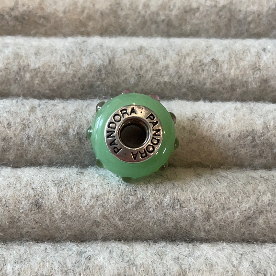 Genuine Pandora Murano Seeing Spots Pale Green With Green 3D Spots