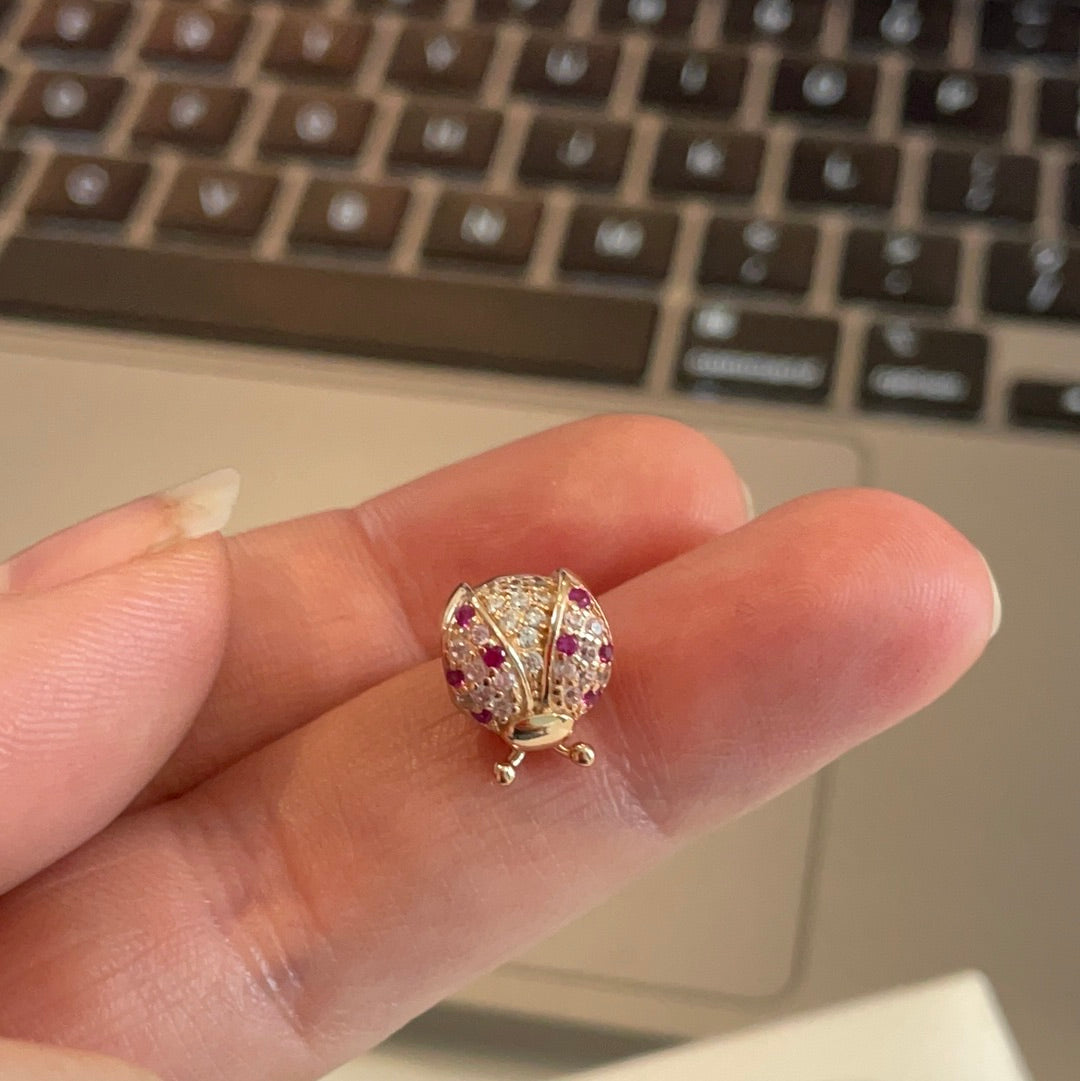 Brand New Rose Gold Clear and Pink Stones Ladybird Charm