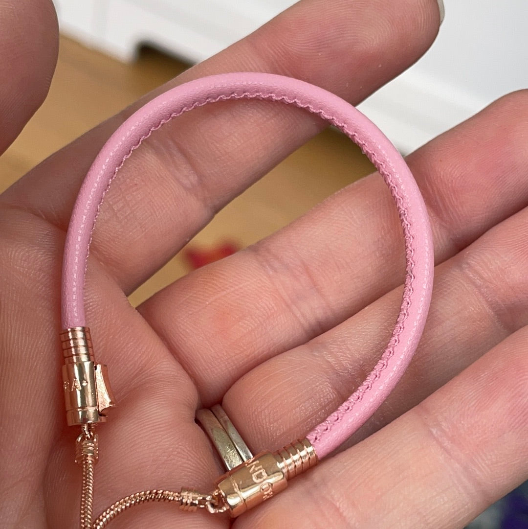 Genuine Pandora Rose Gold Black Pink Leather Slider Bracelet