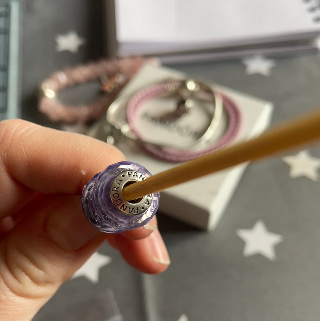 Genuine Pandora Purple Lilac With Glitter Fleck Faceted Murano Glass Charm