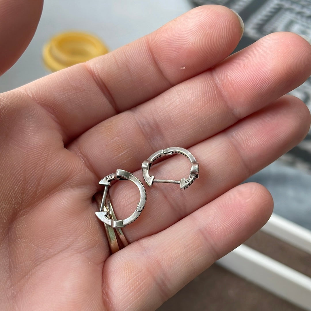Genuine Pandora Heart Pave Half Hoop Earrings