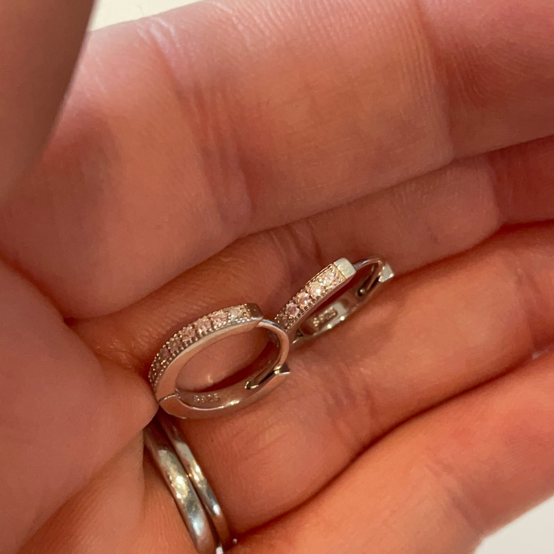 Brand New Sterling Silver CZ Small Hoops CZ Beautiful