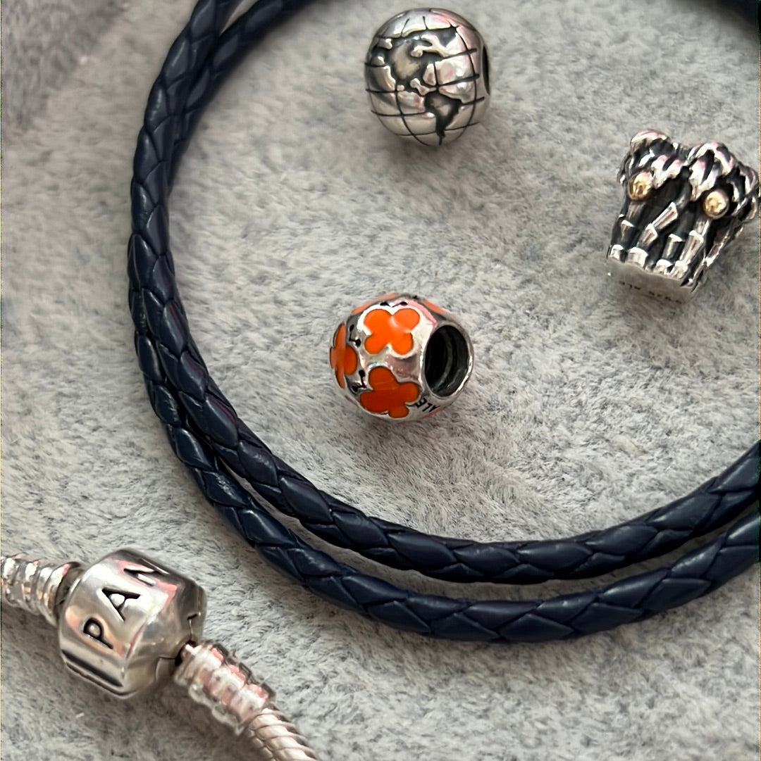 Genuine Pandora Orange Enamel Butterfly Ball Silver Charm