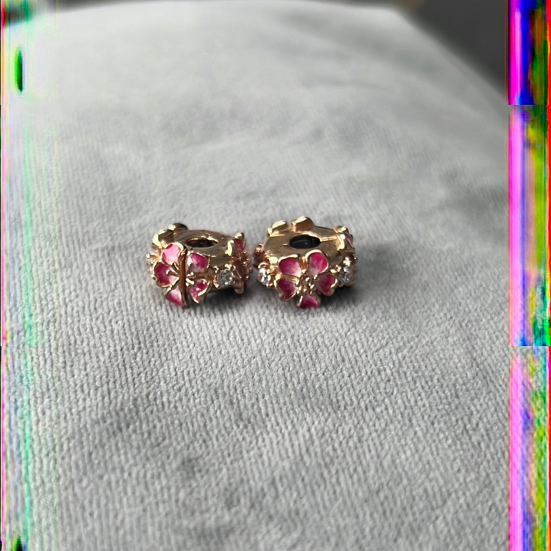 Genuine Pandora Rose Gold Peach Blossom Clips Pair