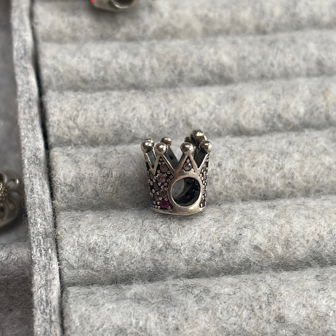 Sterling Silver Crown With Pink Pave Charm