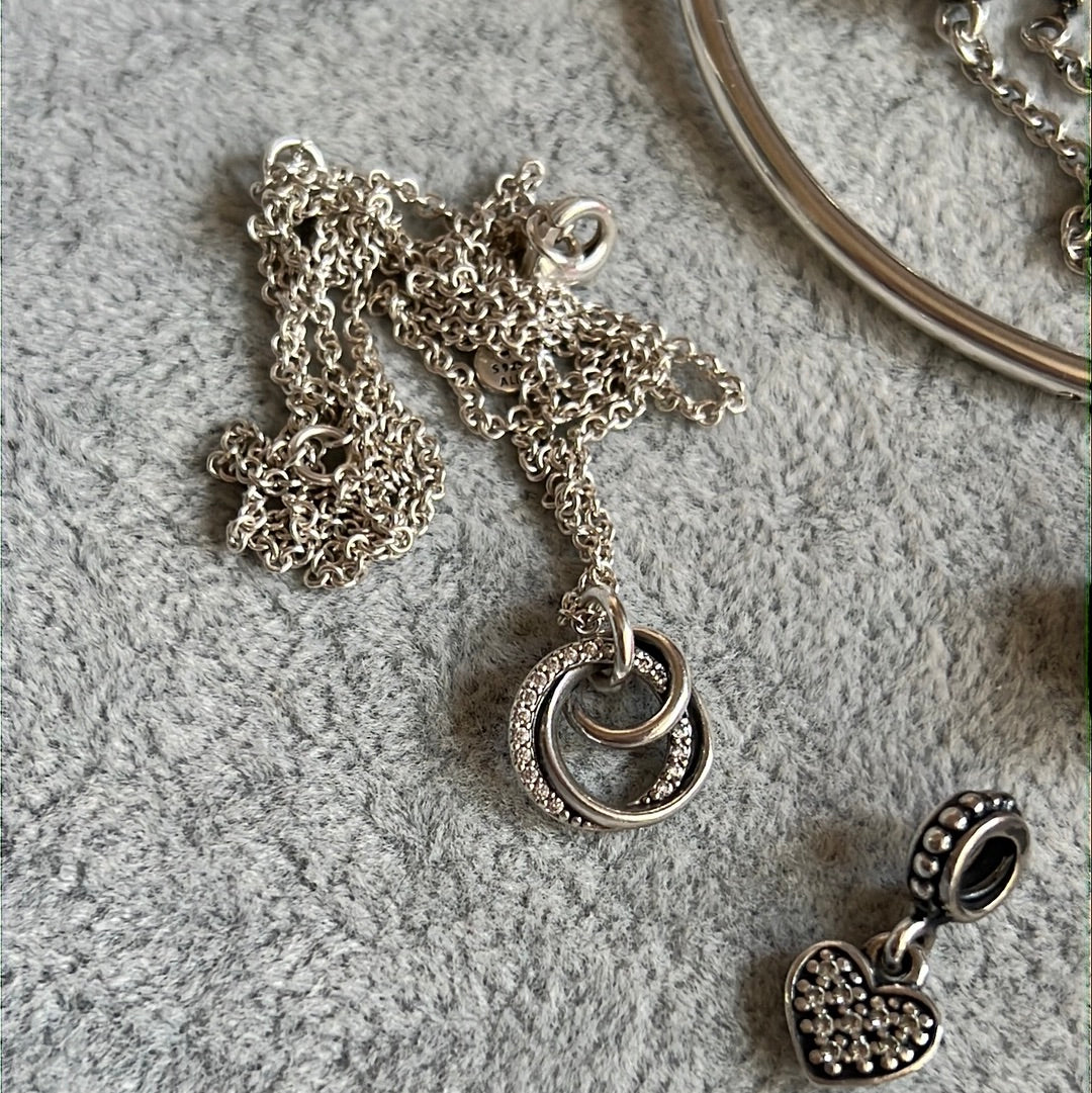 Genuine Pandora Pave Family Always Encircled Pendant Necklace 60cm Drop