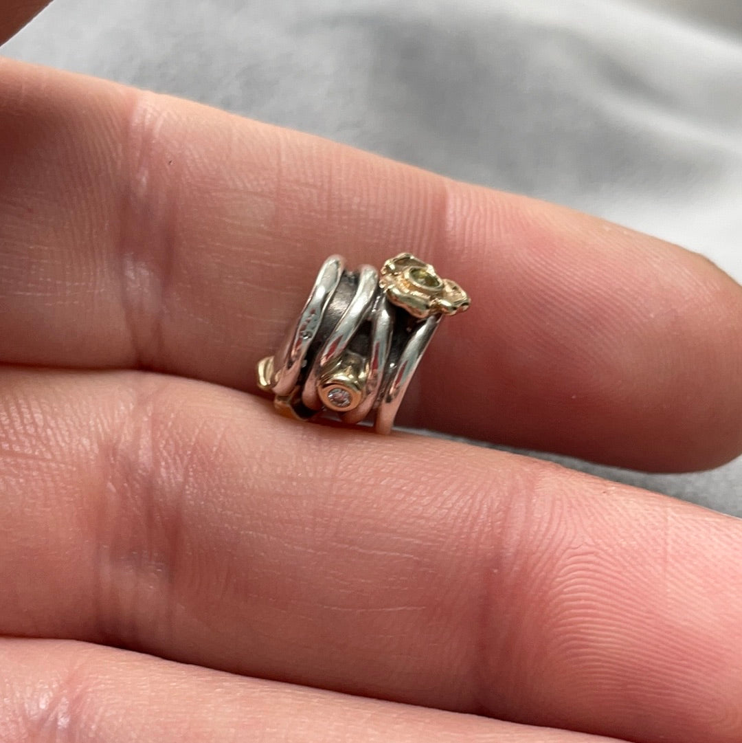Genuine Pandora VERY RARE HTF Green Peridot Two Tone Flower Charm