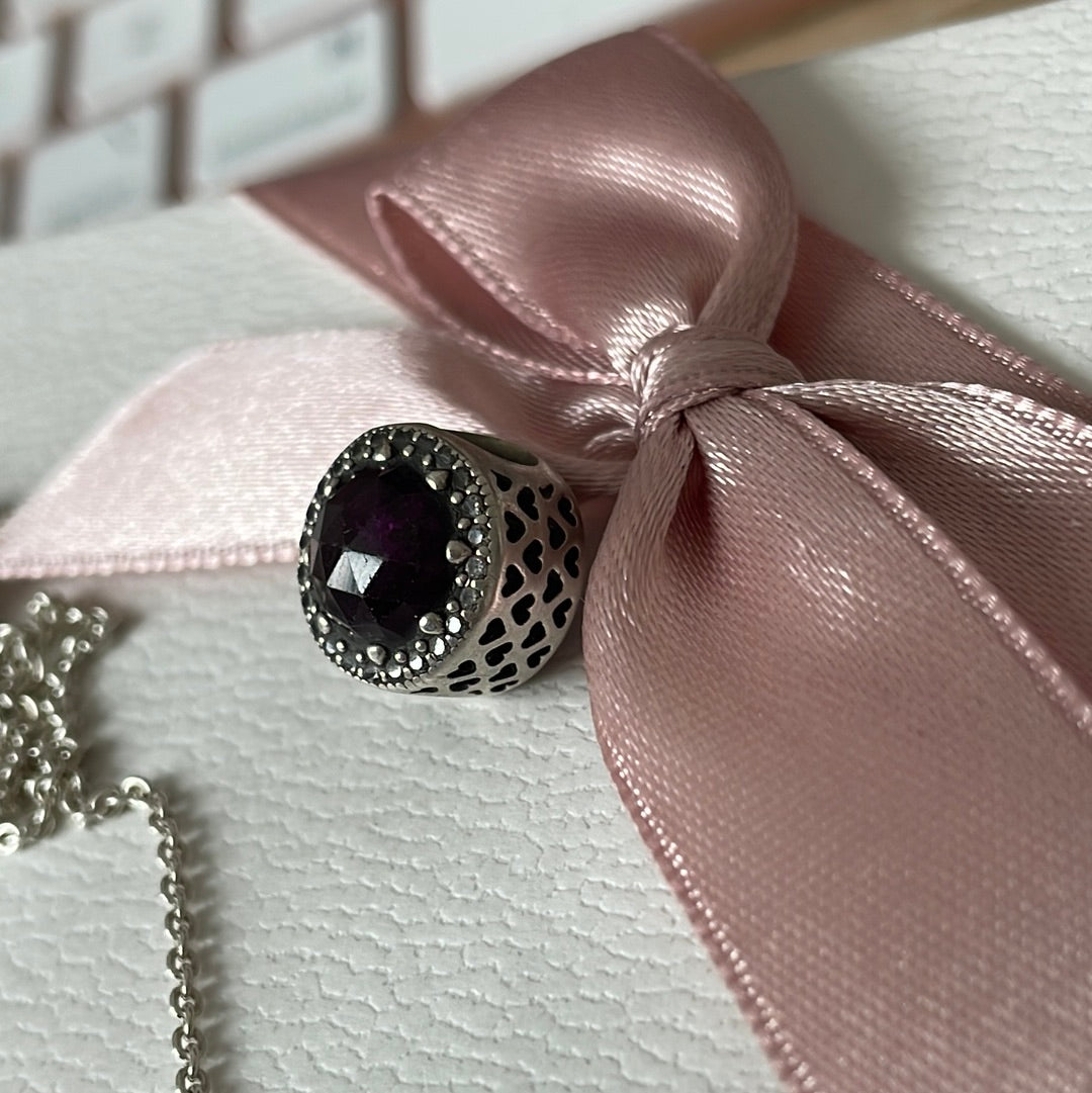 Genuine Pandora Large Stone Pave Purple Radiant Hearts Charm