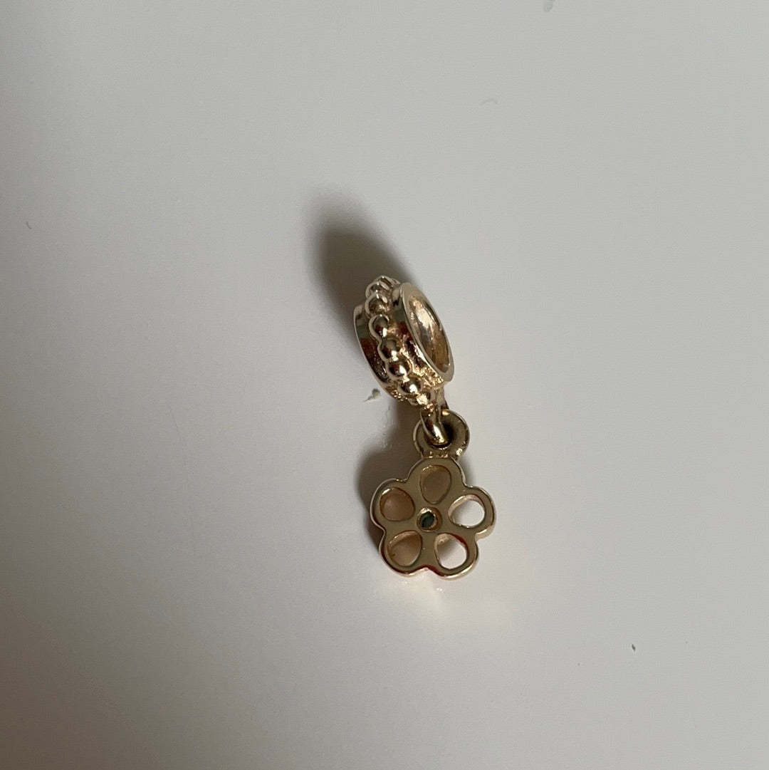 Genuine Pandora Solid 14ct Gold Topaz Openwork Flower Daisy Path Dangle Charm RARE HTF