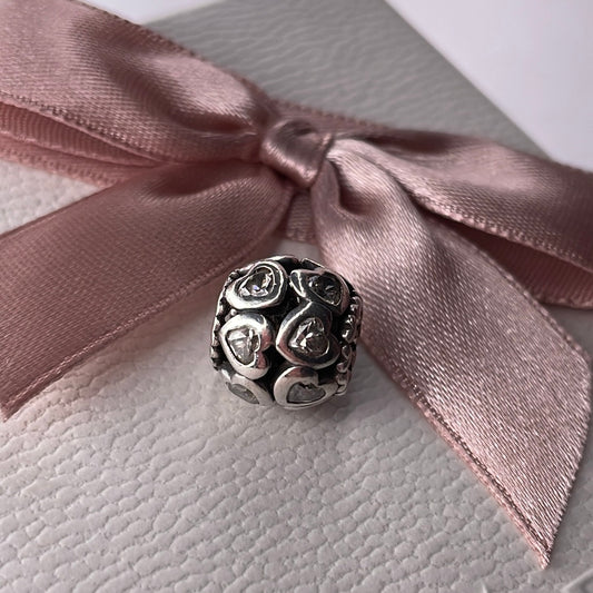 Genuine Pandora Pink/ Clear/ Rose Gold Heart Cz Open Work Charm