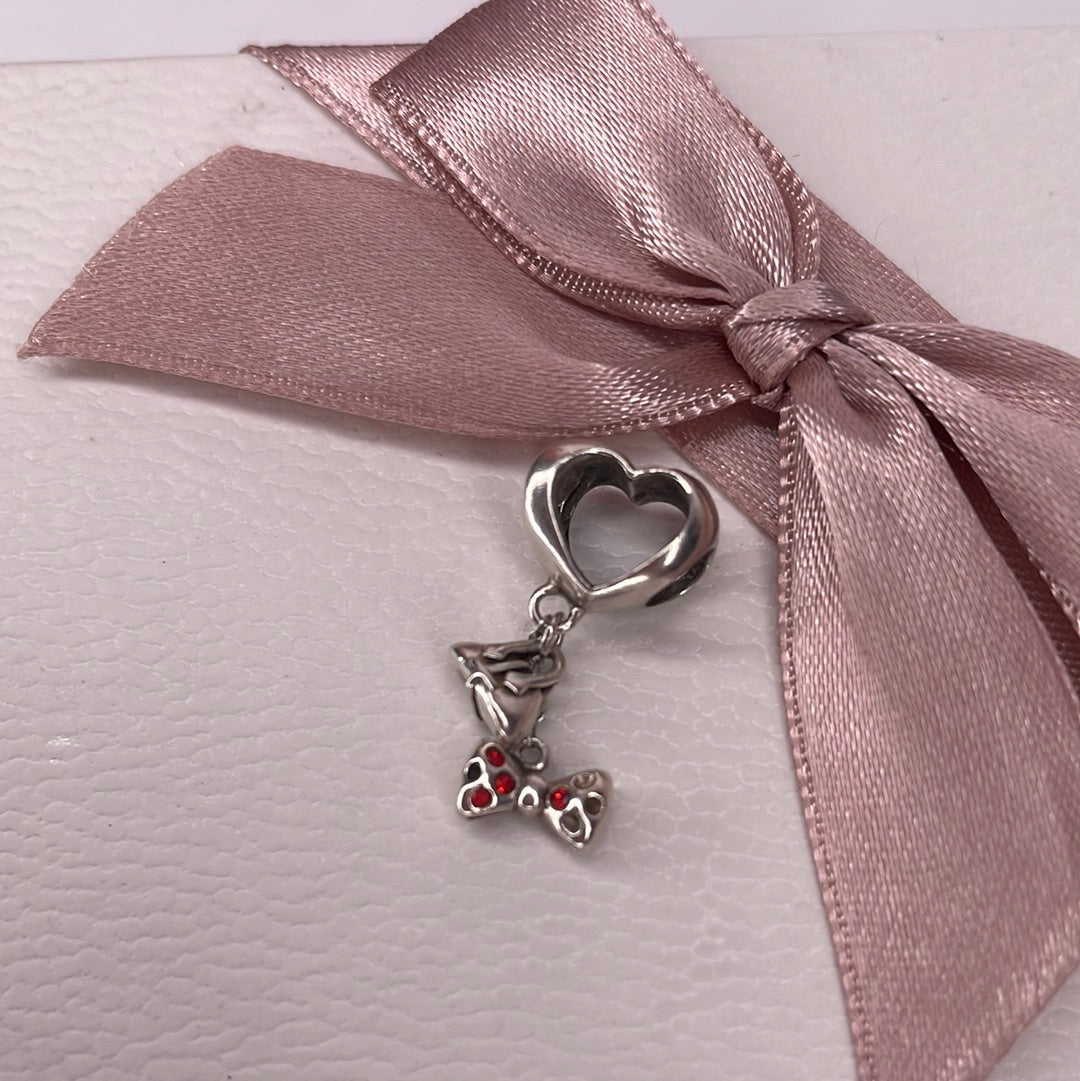 Genuine Chamilia Disney Minnie Mouse Red Enamel Bow Dangle and Handbag Heart Charm