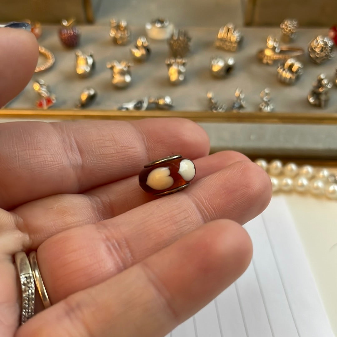 Genuine Pandora Orange Murano with White Hearts Charm