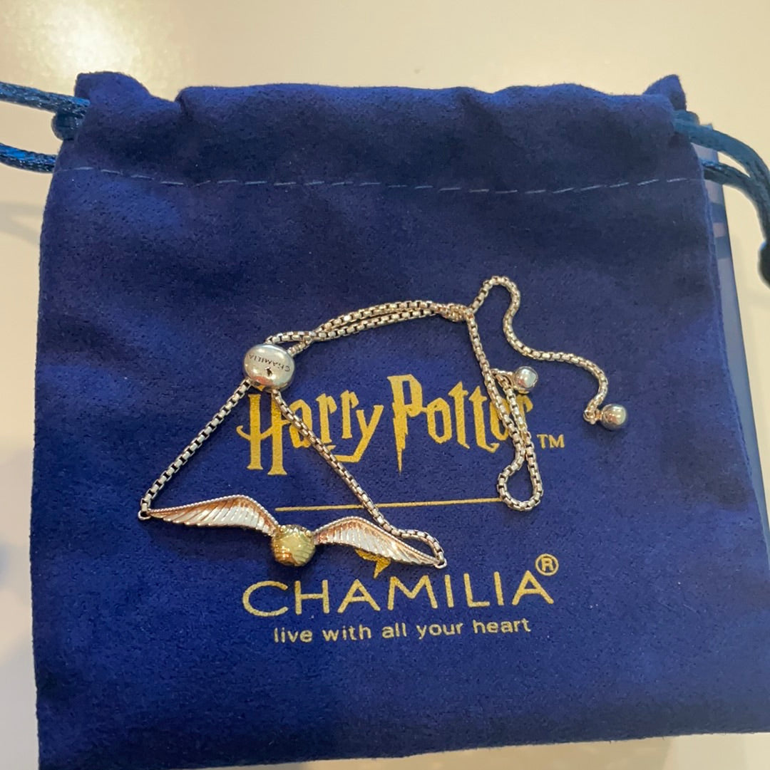 Genuine Chamilia Brand New in Box Harry Potter Golden Snitch Slider Bracelet