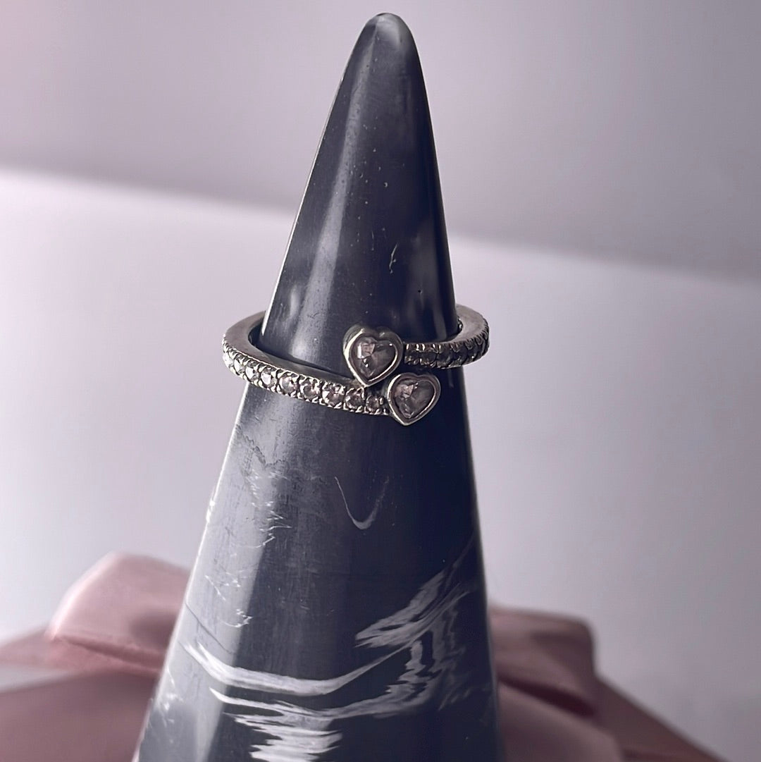 Genuine Pandora Heart Pave Clear Stone Crossover Ring Size