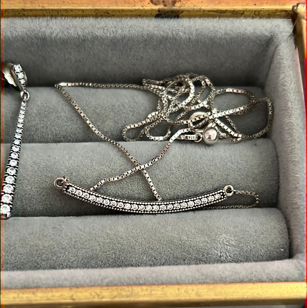 Genuine Pandora Pave Sparkling Radiant Hearts Bar Necklace 45cm