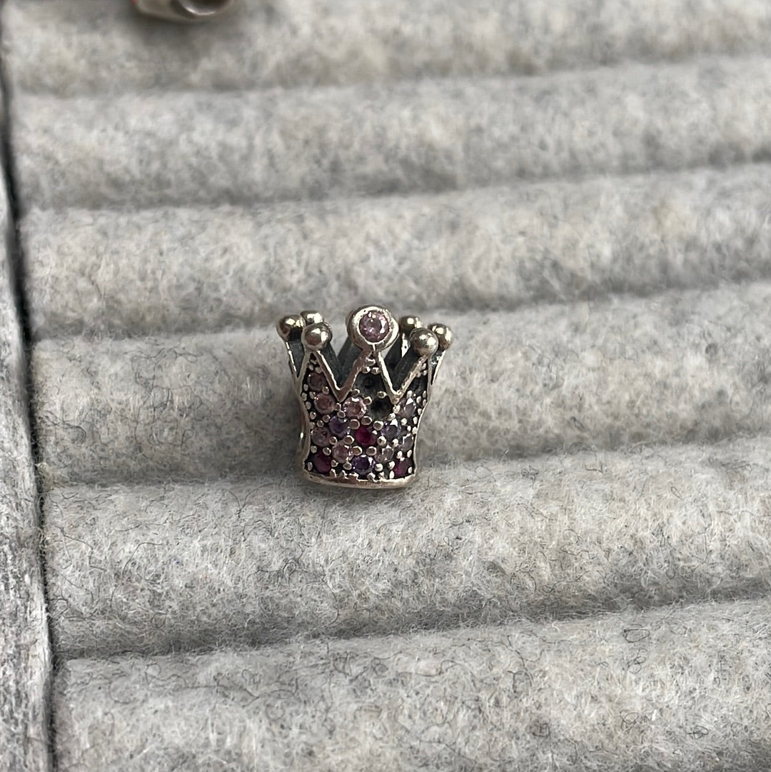 Sterling Silver Crown With Pink Pave Charm