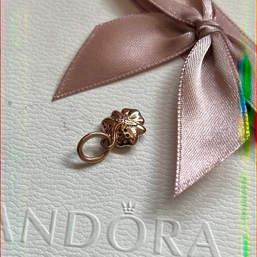 Genuine Pandora Rose Gold Pave Purple Pansy Flower Dangle Charm