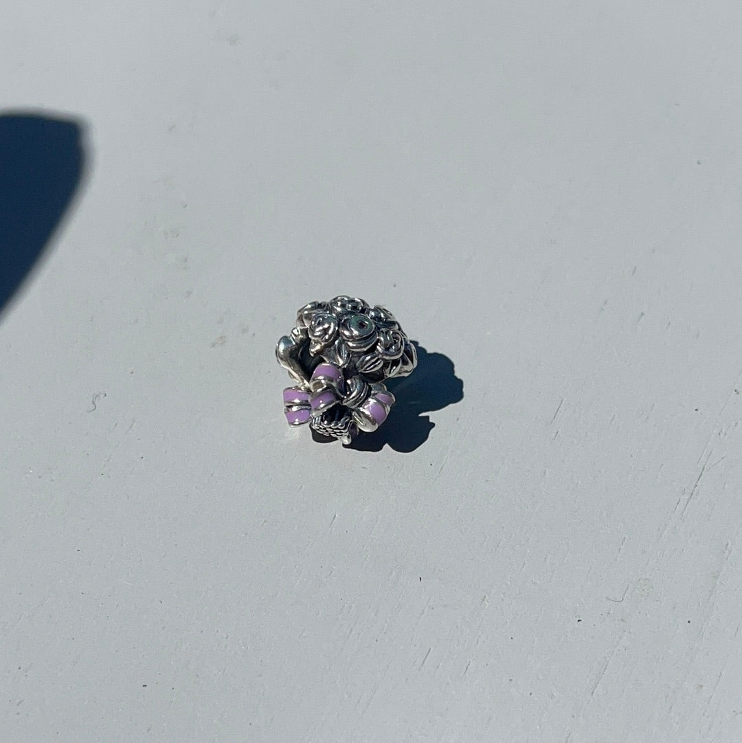 Genuine Pandora Bunch of Flowers Purple Stone Enamel Bouquet Charm