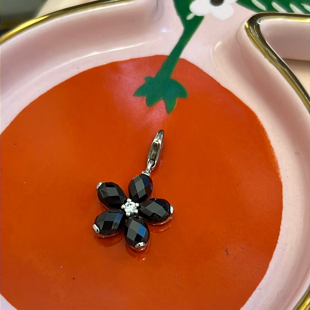 Genuine Thomas Sabo Sterling Silver Dangle Black Flower Glass Charm