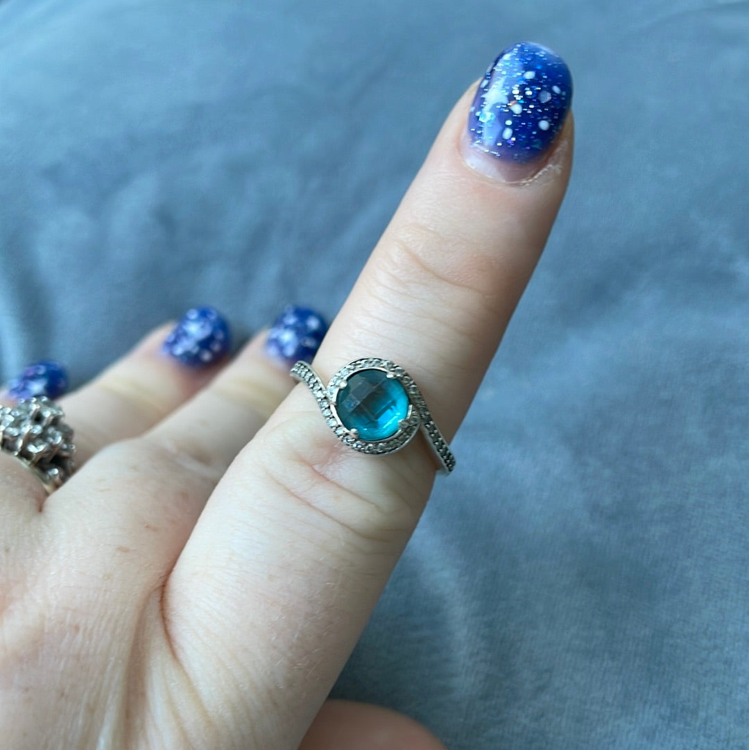 Genuine Pandora Radiant Embellishment Blue Stone Pave Ring 56