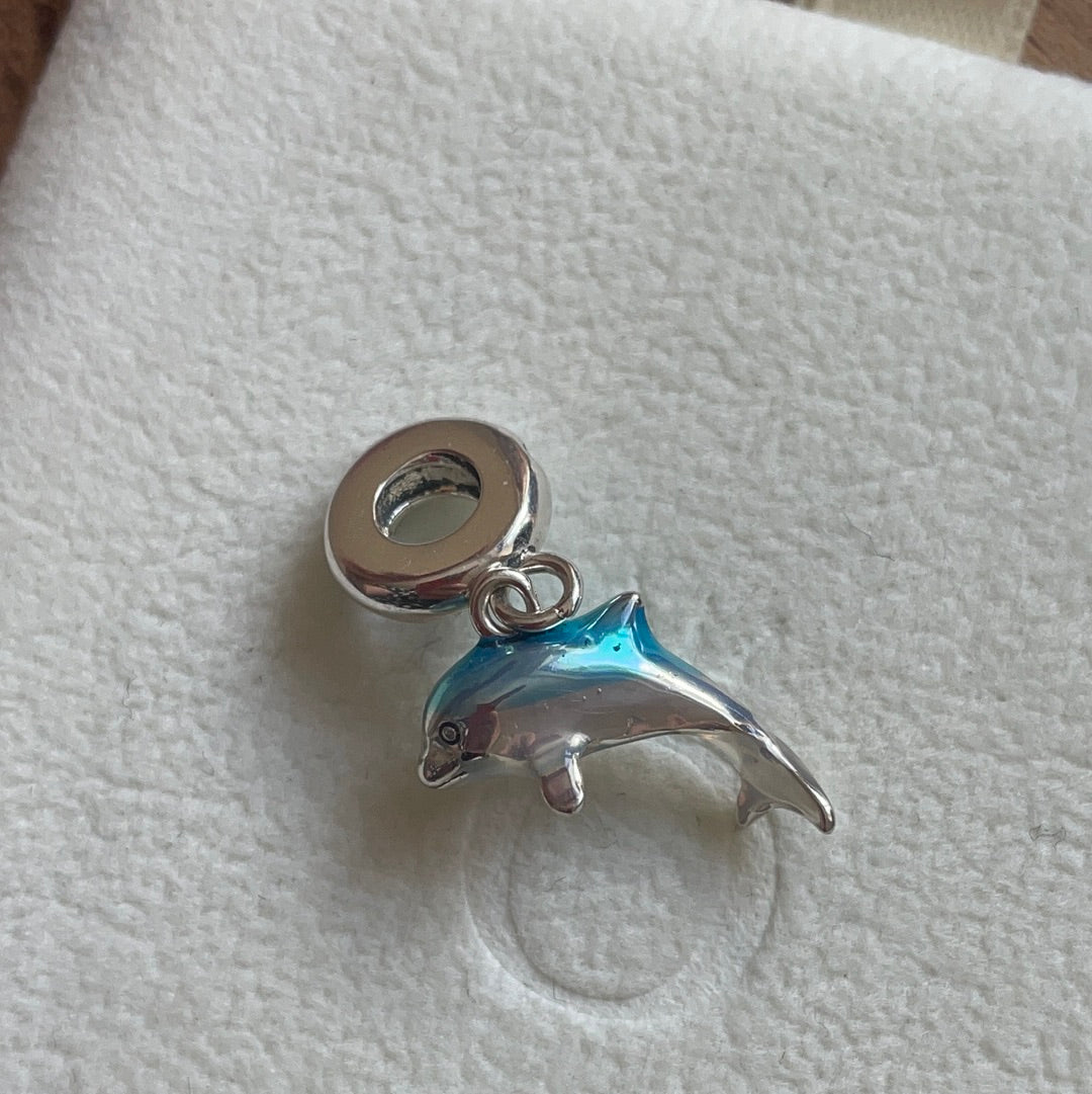 Genuine Pandora Enamel Summer Dolphin Dangle with CZ Holder