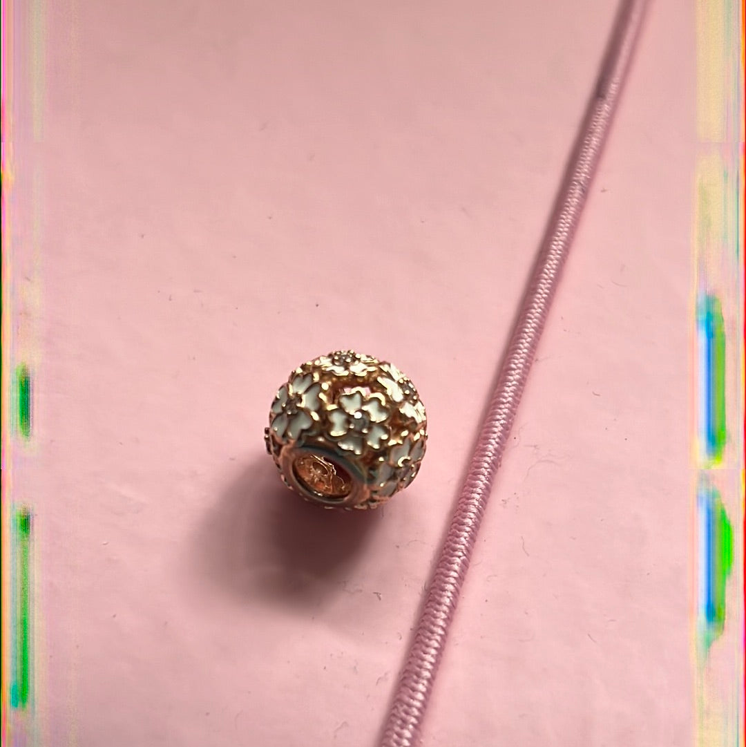 Genuine Pandora Rose Gold White Enamel Openwork Cherry Blossom Flower Charm
