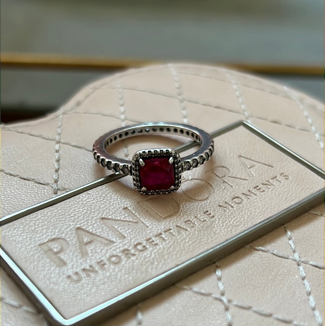 Genuine Pandora Square Garnet Stone Red Pave Band Size 56