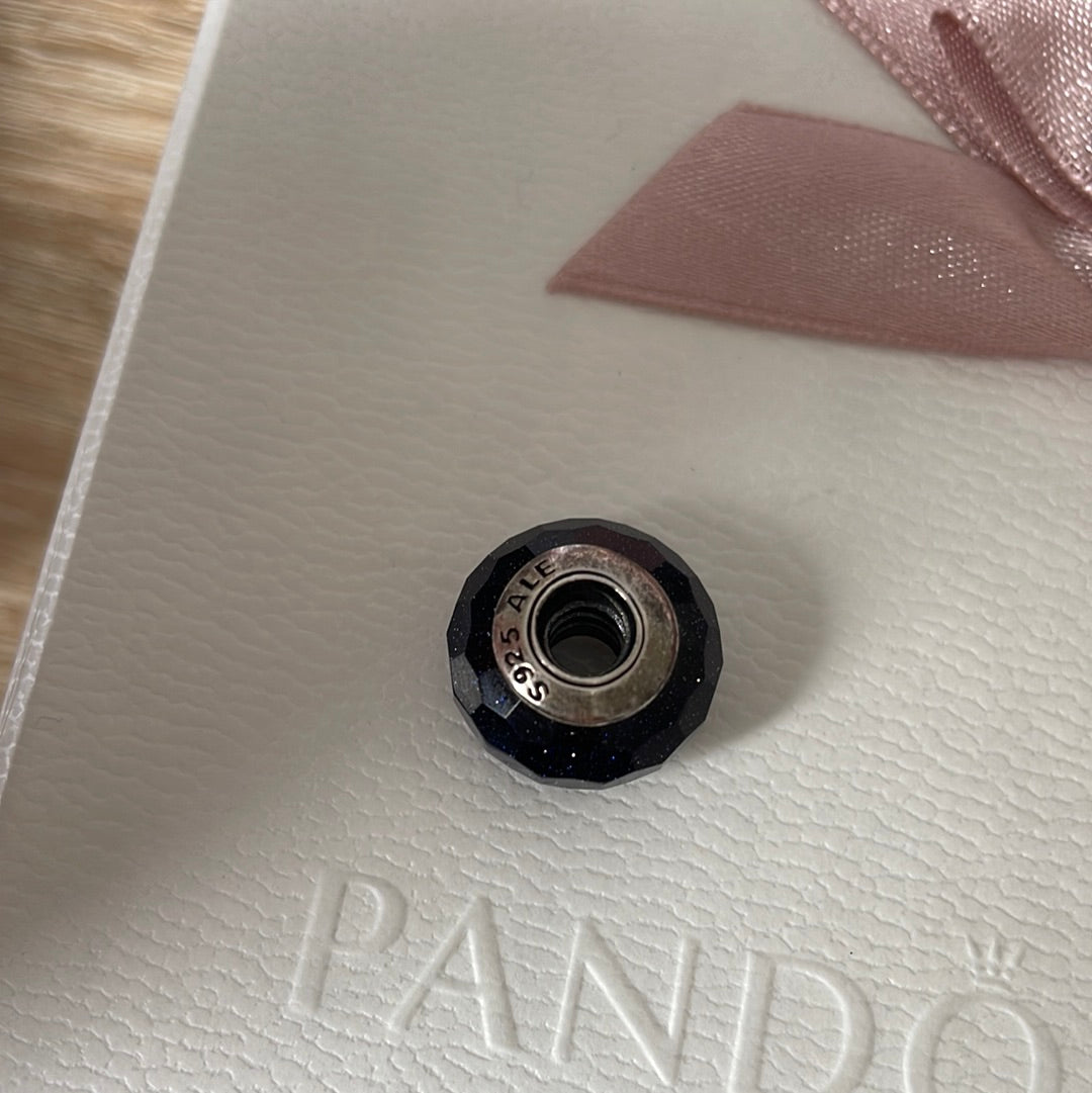 Genuine Pandora Midnight Blue Sparkle Glitter Faceted Murano Charm RARE