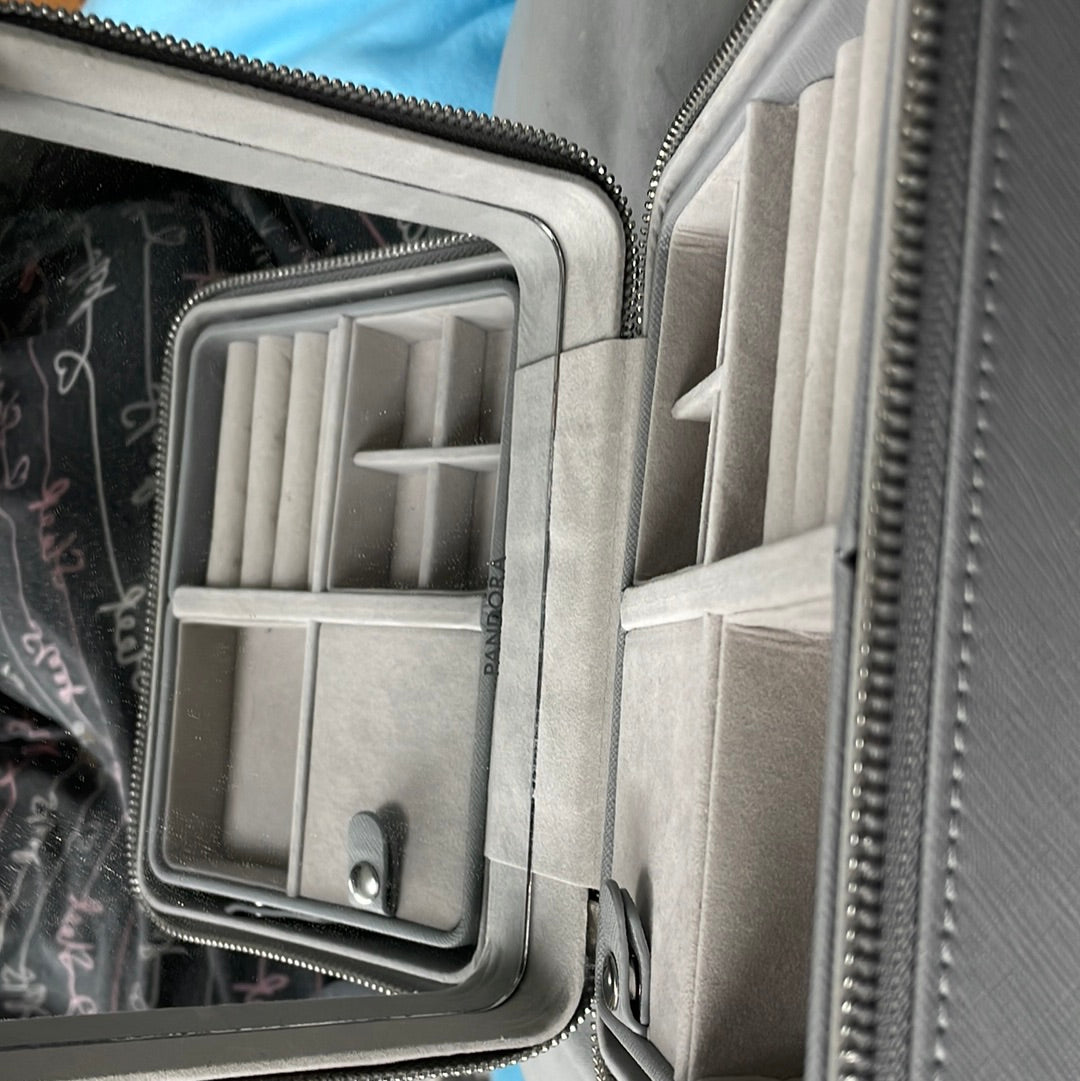 Genuine Pandora Small Sized Grey Jewellery Box Two Layer With Travel items