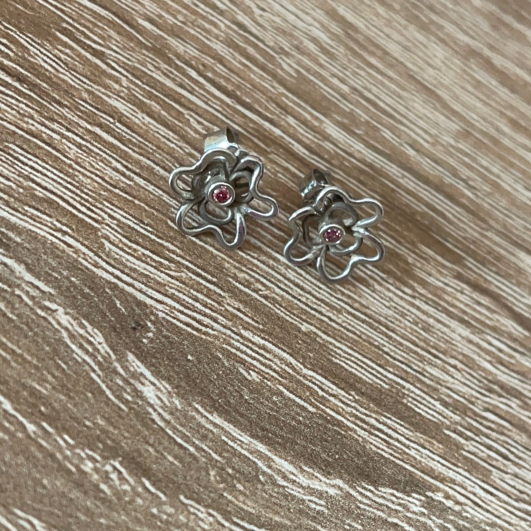 Genuine Pandora Pink Salmon Posie Earrings RARE HTF