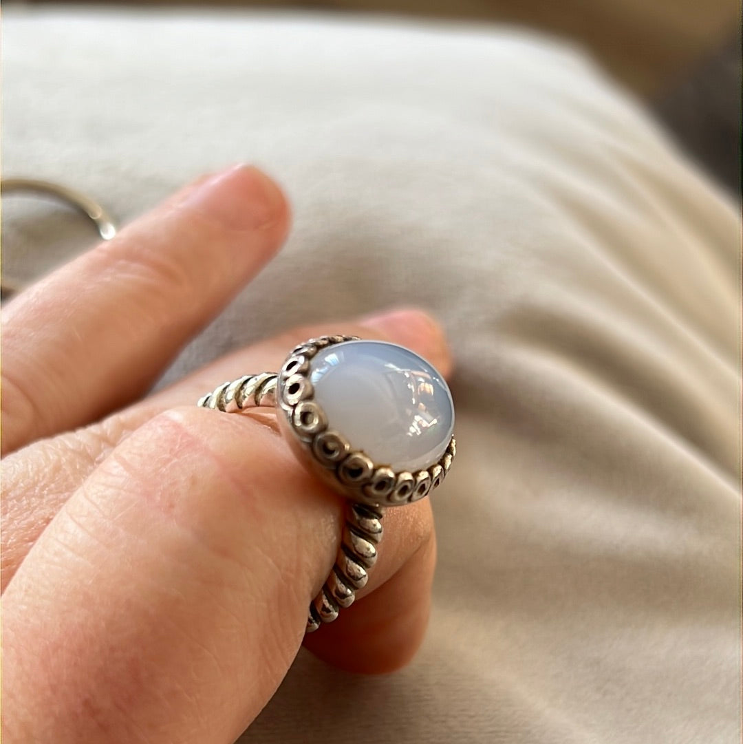 Genuine Pandora Rare and Beautiful Chalcedony Ring Hyper Rare Size 54