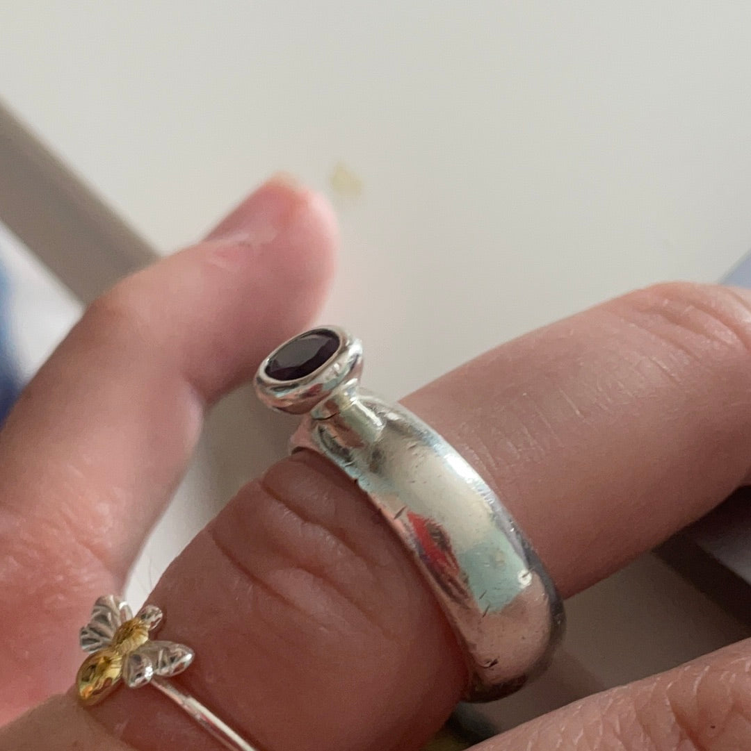 Genuine Links of London Sterling Silver Rare and Retired Amethyst Ring in Size 55 HTF