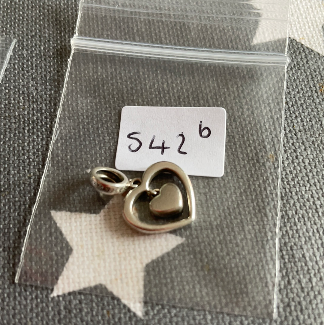 Genuine Chamilia Little Love Heart in a Larger Heart Dangle with CZ Charm
