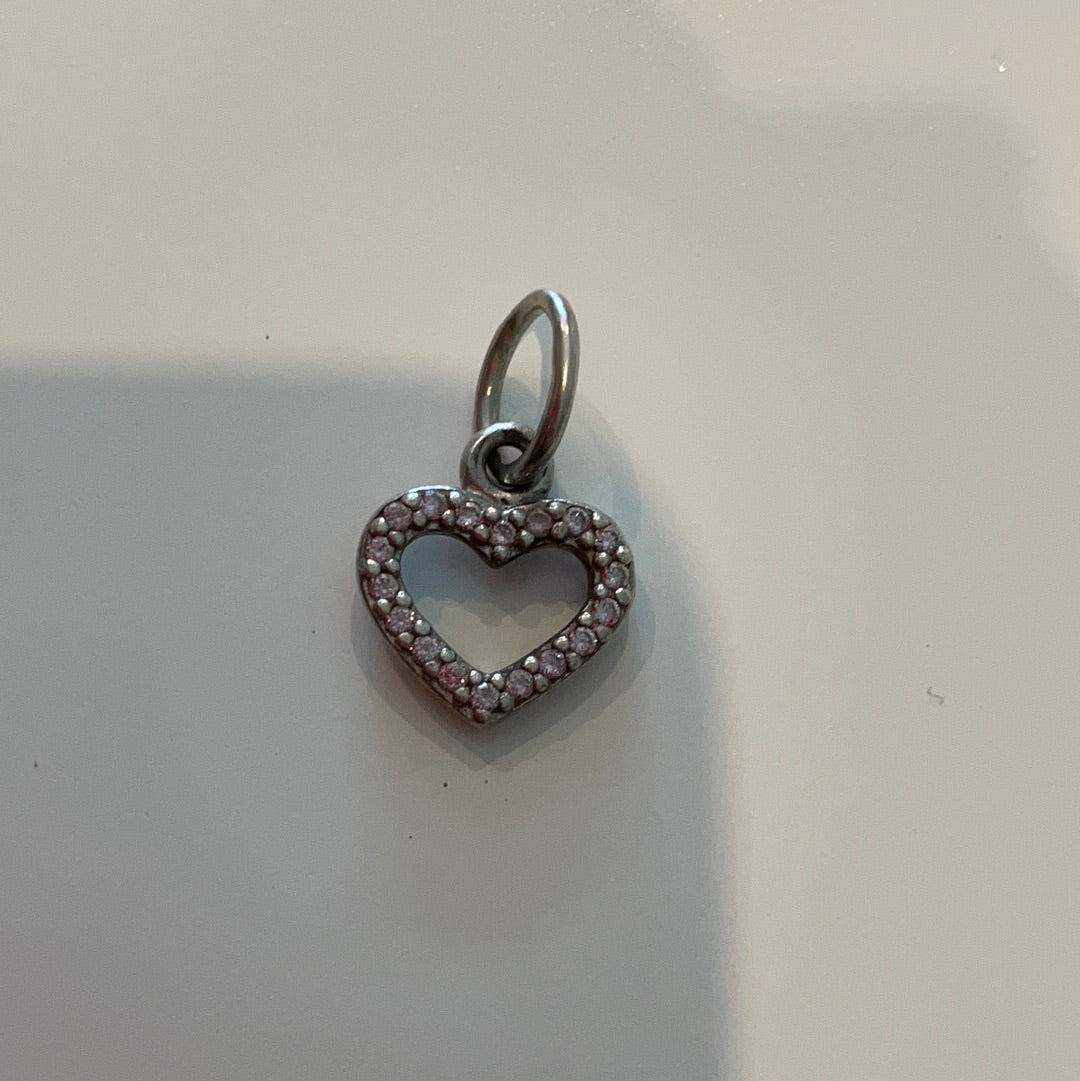 Genuine Pandora Pave Very Light Pink Stone Heart Dangle Charm
