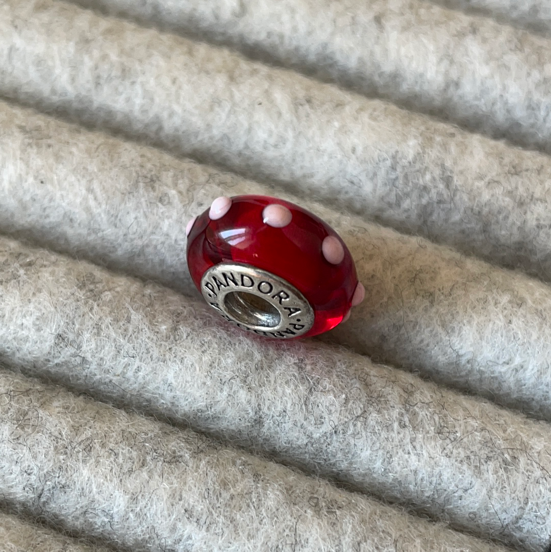 Genuine Pandora Murano Seeing Spots Red With White 3D Spots Rare