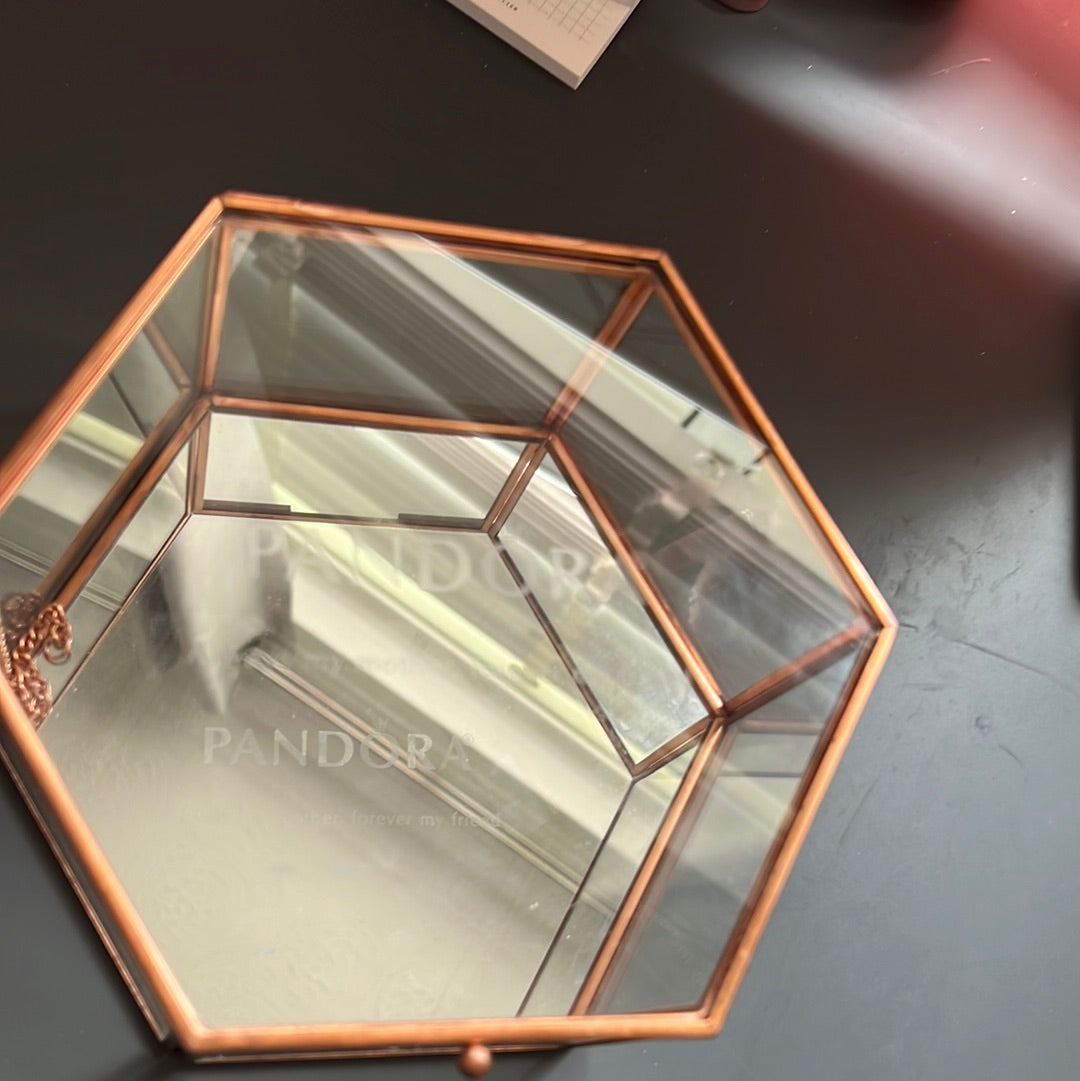 Genuine Pandora Promo Rare Hexagonal Glass Jewellery Box “Always my mother, forever my friend”