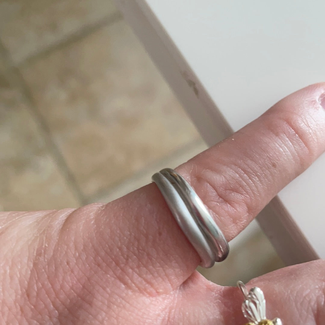Sterling Silver Ring Wave With Matte and Shiny Silver Layers Size 54