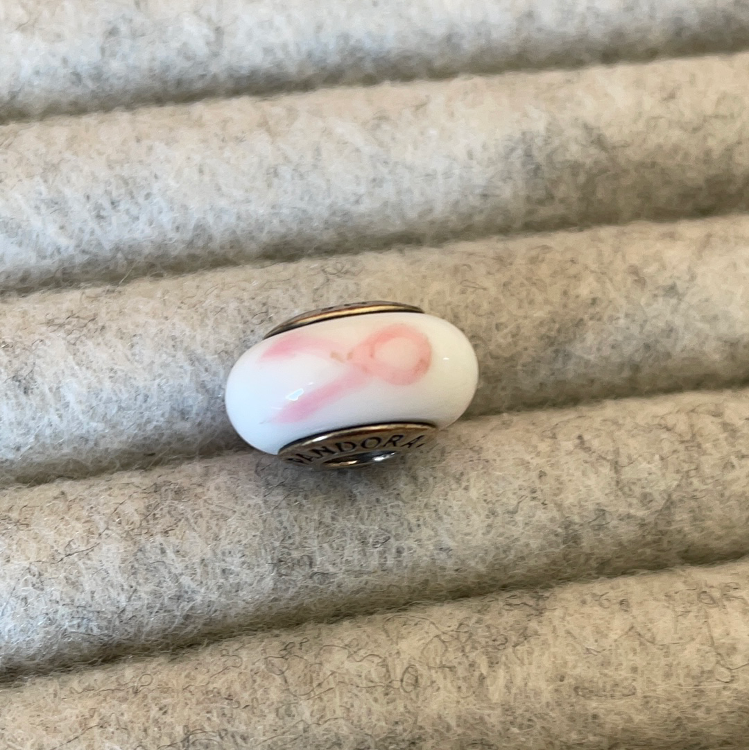 Pandora Cancer Survivor Breast White and Pink Ribbon Murano Charm