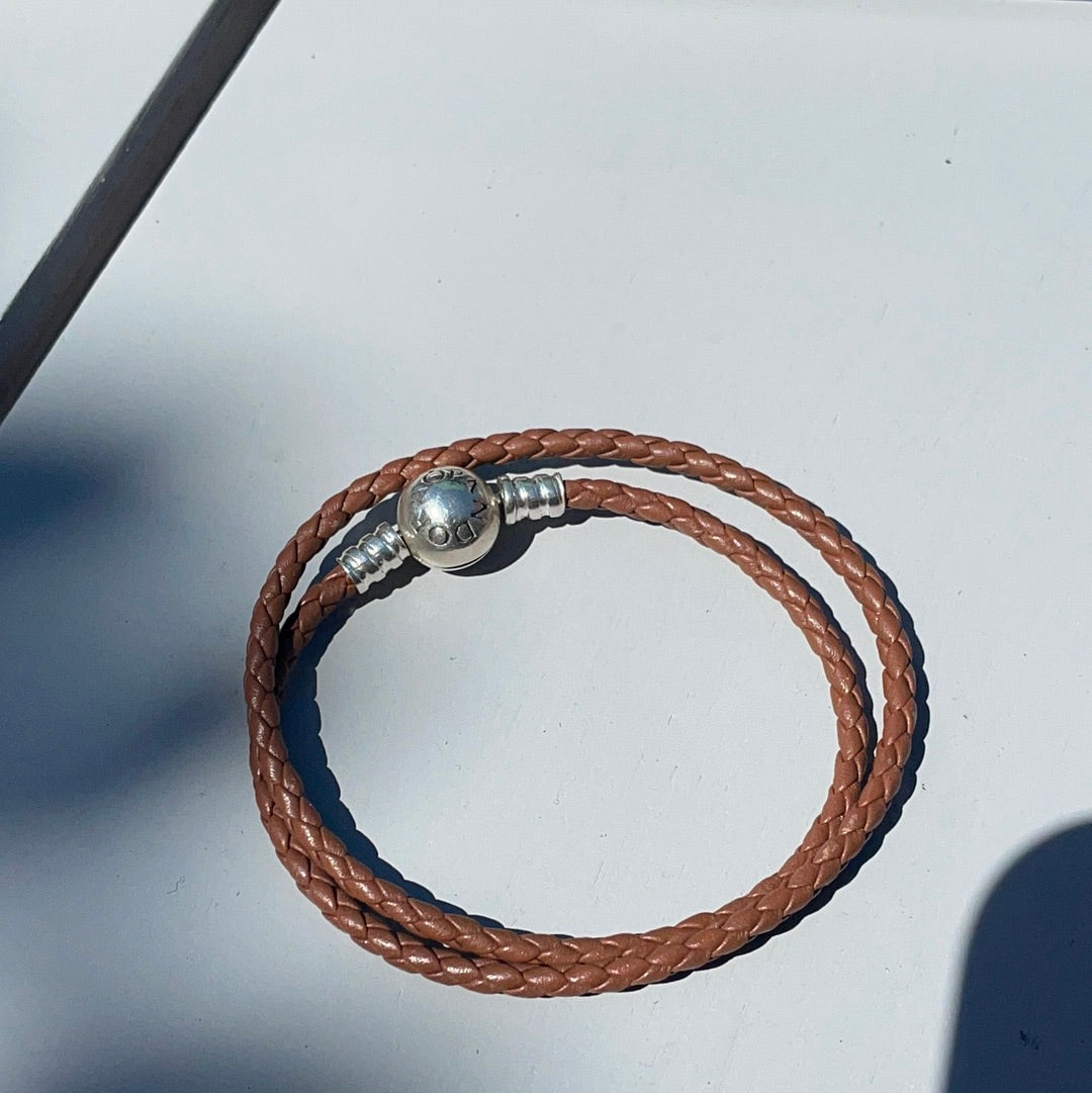 Genuine Pandora Tan Brown Double Leather Bracelet Size 20cm fit