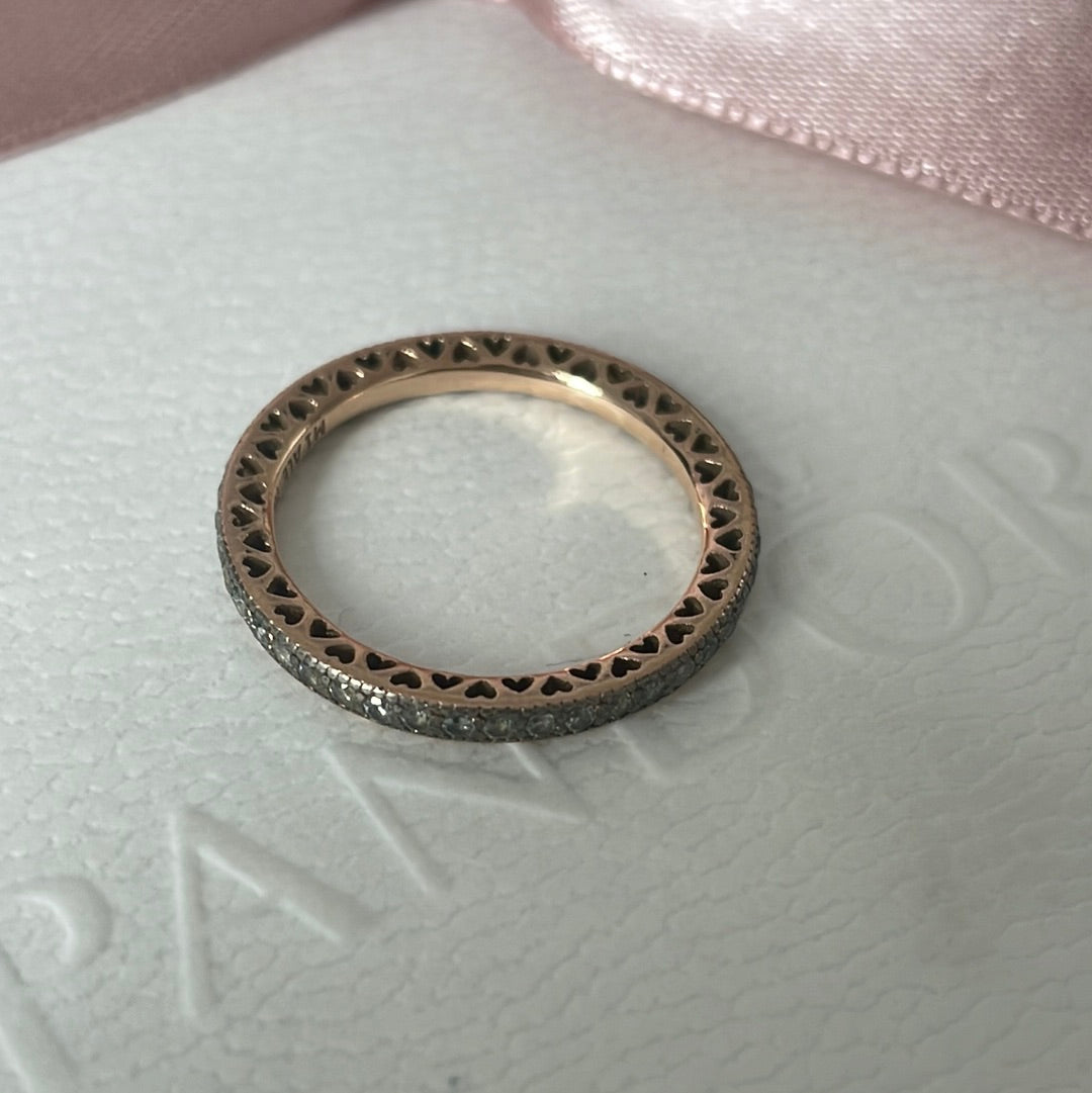 Genuine Pandora Rose Gold Radiant Heart Sparkle Stone All Around the Band Size