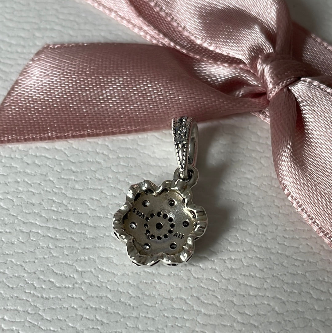 Genuine Pandora Pave Flower Charm with Pave Petals Pendant