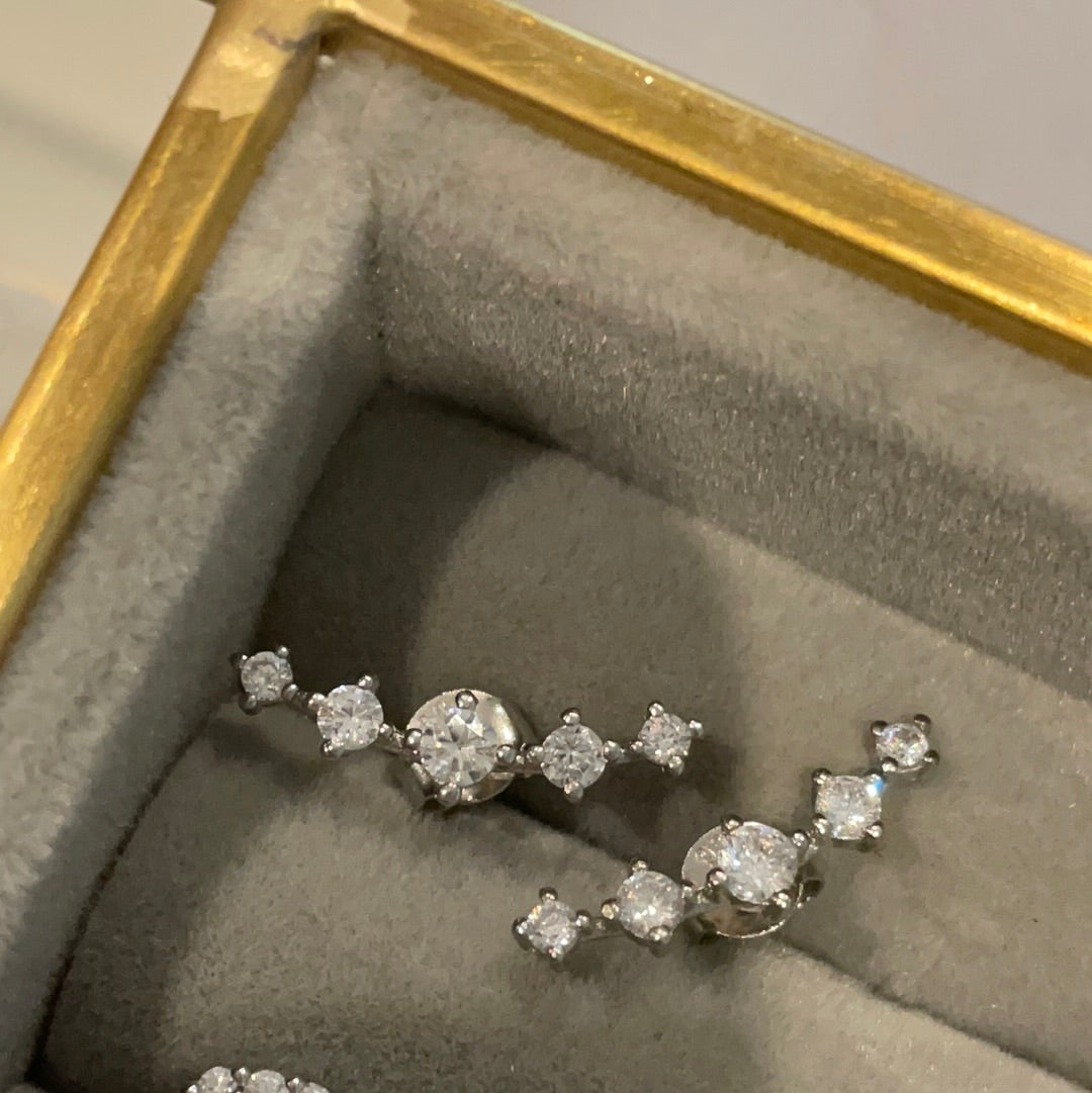 Brand New Sterling Silver Beautiful Clear Pave Dot Climber Earrings