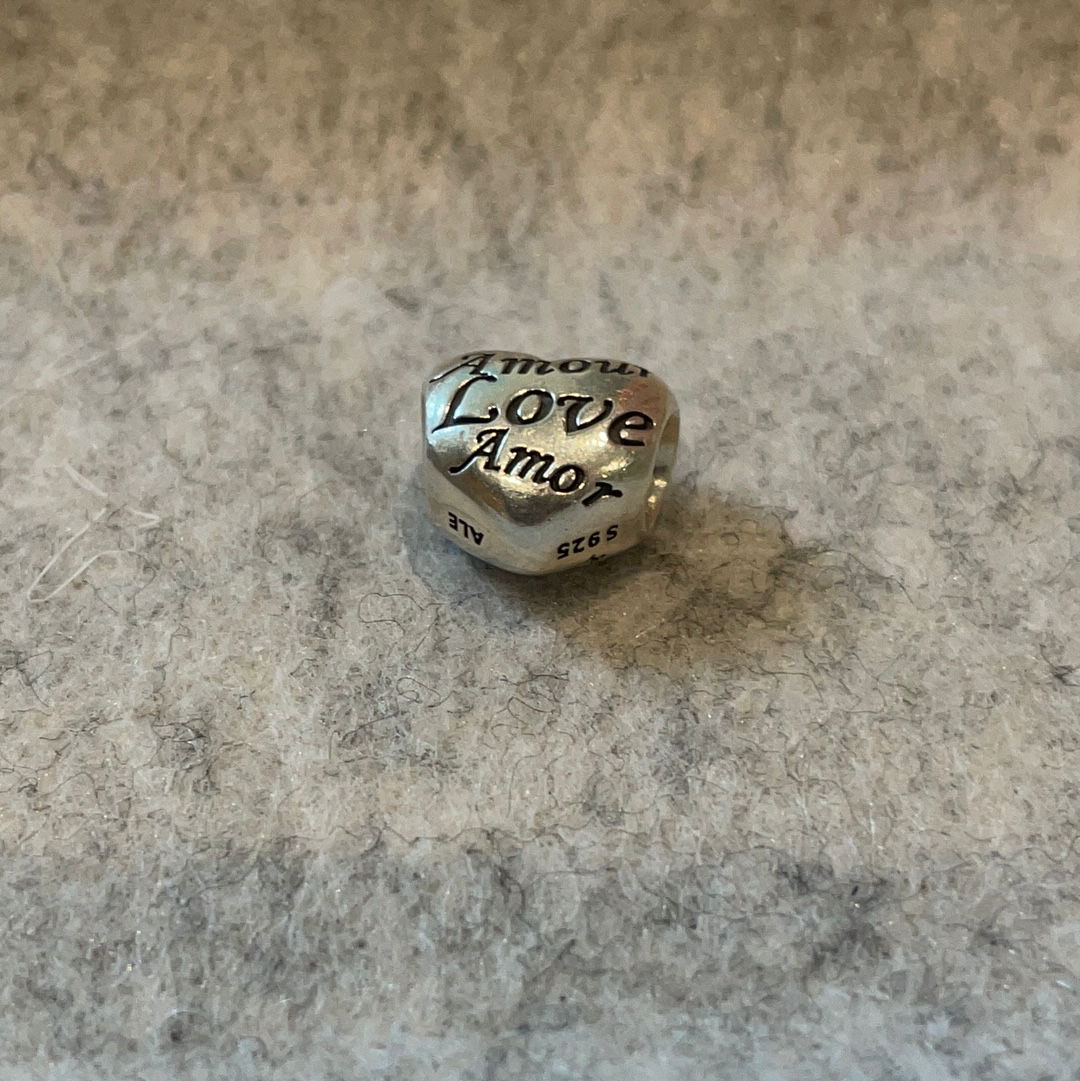 Genuine Pandora Love in Different Languages / Language of Love Heart Silver Charm