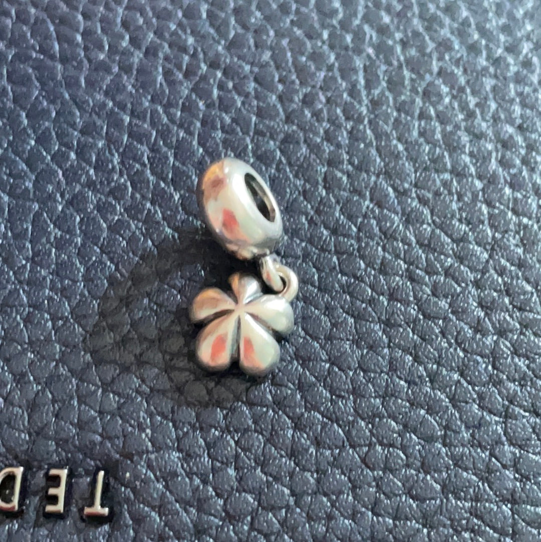Genuine Pandora Gold And Silver Oxidised Viola Dangle Charm Black Spinel Flower