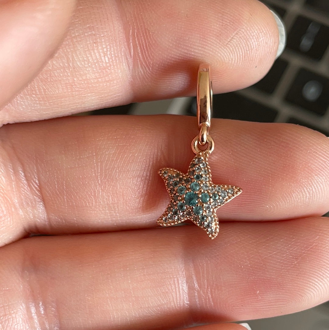 Genuine Pandora Rose Gold Beautiful Blue Starfish Dangle Charm