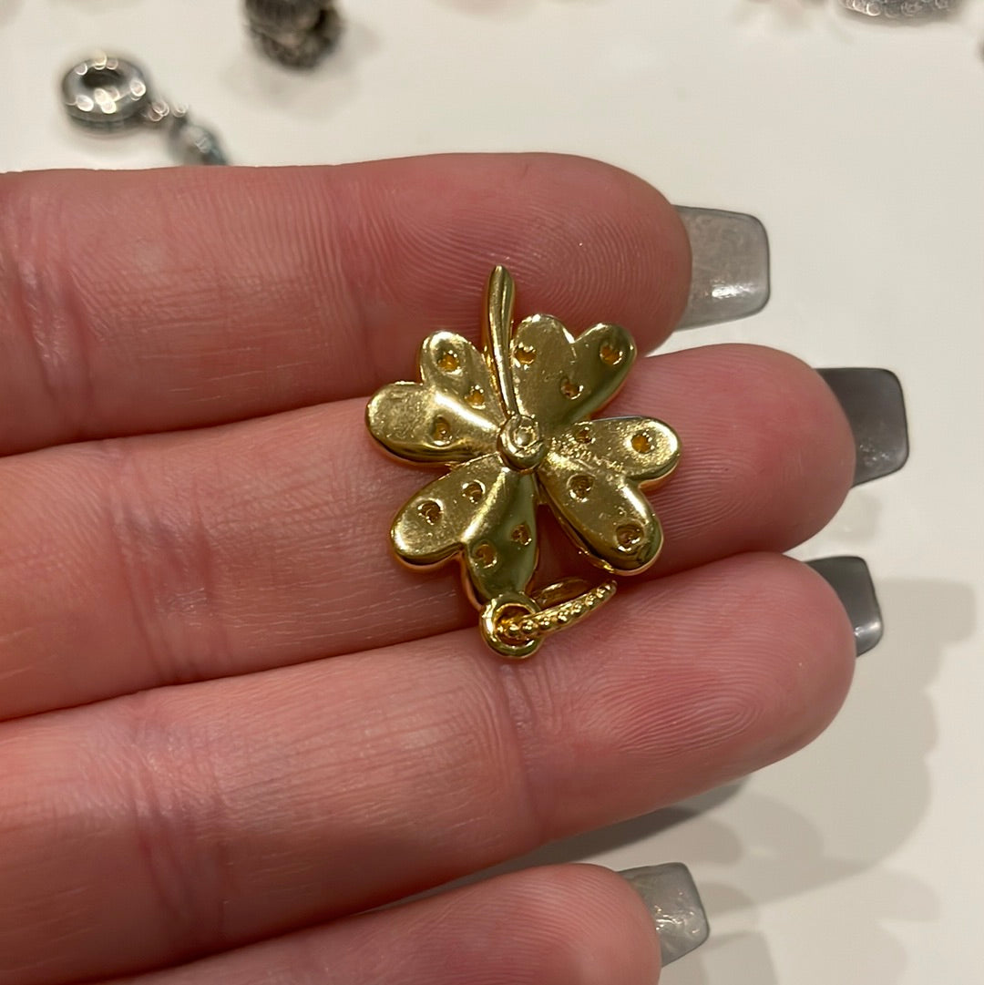 Genuine Pandora Yellow Gold Plated Shine Clover Flower Good Luck Charm