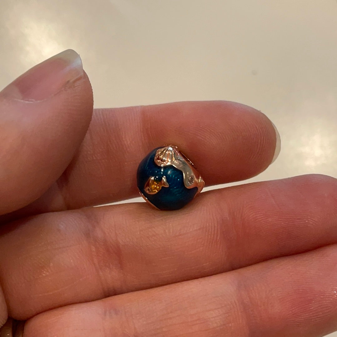 Genuine Pandora Rose Gold and Enamel Fish Seaside Ocean Charm Summer